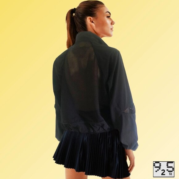 925-FIT Mesh Panels Zipper Oversize Black Sporty Track Jacket Sz S - Picture 2 of 7